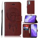 For OPPO Reno5 5G Wind Chime Owl Embossing Pattern Horizontal Flip Leather Case, with Holder & Card Slots & Wallet(Brown)