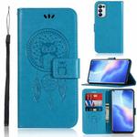 For OPPO Reno5 Pro 5G Wind Chime Owl Embossing Pattern Horizontal Flip Leather Case, with Holder & Card Slots & Wallet(Blue)