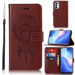 For OPPO Reno5 Pro 5G Wind Chime Owl Embossing Pattern Horizontal Flip Leather Case, with Holder & Card Slots & Wallet(Brown)