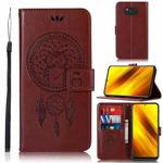 For Xiaomi Poco X3 NFC Wind Chime Owl Embossing Pattern Horizontal Flip Leather Case with Holder & Card Slots & Wallet(Brown)
