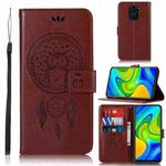 For Xiaomi Redmi Note 9 Wind Chime Owl Embossing Pattern Horizontal Flip Leather Case with Holder & Card Slots & Wallet(Brown)