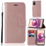 For Xiaomi Redmi Note 10S Wind Chime Owl Embossing Pattern Horizontal Flip Leather Case with Holder & Card Slots & Wallet(Rose Gold)