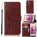 For Xiaomi Redmi Note 10S Wind Chime Owl Embossing Pattern Horizontal Flip Leather Case with Holder & Card Slots & Wallet(Brown)