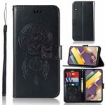 For LG K22 Wind Chime Owl Embossing Pattern Horizontal Flip Leather Case with Holder & Card Slots & Wallet(Black)