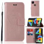 For Google Pixel 4a 4G Wind Chime Owl Embossing Pattern Horizontal Flip Leather Case with Holder & Card Slots & Wallet(Rose Gold)