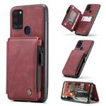 For Samsung Galaxy A21s CaseMe C20 Multifunctional PC + TPU Protective Case with Holder & Card Slot & Wallet(Dark Red)