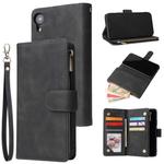 For iPhone XR Multifunctional Retro Frosted Horizontal Flip Leather Case with Card Slot & Holder & Zipper Wallet & Photo Frame & Lanyard(Black)