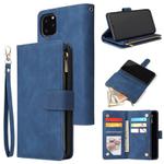 For iPhone 11 Pro Max Multifunctional Retro Frosted Horizontal Flip Leather Case with Card Slot & Holder & Zipper Wallet & Photo Frame & Lanyard(Blue)