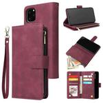 For iPhone 11 Pro Max Multifunctional Retro Frosted Horizontal Flip Leather Case with Card Slot & Holder & Zipper Wallet & Photo Frame & Lanyard(Red Wine)