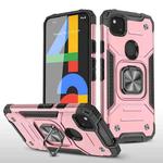 For Google Pixel 4a Magnetic Armor Shockproof TPU + PC Case with Metal Ring Holder(Rose Gold)