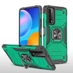 For Huawei P Smart(2021) / Y7a Magnetic Armor Shockproof TPU + PC Case with Metal Ring Holder(Dark Green)