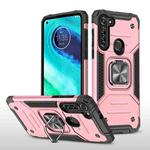 For Motorola Moto G8 Magnetic Armor Shockproof TPU + PC Case with Metal Ring Holder(Rose Gold)