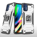 For Motorola Moto G9 Plus Magnetic Armor Shockproof TPU + PC Case with Metal Ring Holder(Silver)