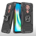 For Motorola Moto G9 Play Magnetic Armor Shockproof TPU + PC Case with Metal Ring Holder(Black)