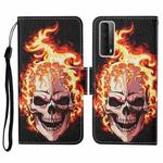 For Huawei P smart 2021 Colored Drawing Pattern Horizontal Flip Leather Case with Holder & Card Slots & Wallet & Lanyard(Flame Skull)