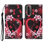 For Huawei P smart 2021 Colored Drawing Pattern Horizontal Flip Leather Case with Holder & Card Slots & Wallet & Lanyard(Red Heart)