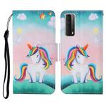 For Huawei P smart 2021 Colored Drawing Pattern Horizontal Flip Leather Case with Holder & Card Slots & Wallet & Lanyard(Rainbow Unicorn)