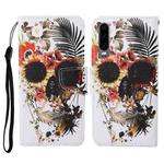 For Huawei P30 Colored Drawing Pattern Horizontal Flip Leather Case with Holder & Card Slots & Wallet & Lanyard(Flower Skull)