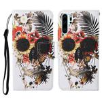 For Huawei P30 Pro Colored Drawing Pattern Horizontal Flip Leather Case with Holder & Card Slots & Wallet & Lanyard(Flower Skull)