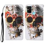 For Honor Play 9A Colored Drawing Pattern Horizontal Flip Leather Case with Holder & Card Slots & Wallet & Lanyard(Flower Skull)