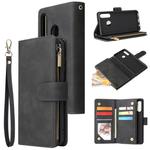 For Huawei P30 Lite Multifunctional Retro Frosted Horizontal Flip Leather Case with Card Slot & Holder & Zipper Wallet & Photo Frame & Lanyard(Black)