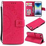 For iPhone SE 2022 / SE 2020 / 8 / 7 Totem Flower Embossed Horizontal Flip TPU + PU Leather Case with Holder & Card Slots & Wallet(Red)