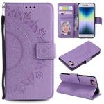 For iPhone SE 2022 / SE 2020 / 8 / 7 Totem Flower Embossed Horizontal Flip TPU + PU Leather Case with Holder & Card Slots & Wallet(Purple)