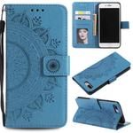 Totem Flower Embossed Horizontal Flip TPU + PU Leather Case with Holder & Card Slots & Wallet For iPhone 8 Plus / 7 Plus(Blue)