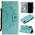 For iPhone X / XS Totem Flower Embossed Horizontal Flip TPU + PU Leather Case with Holder & Card Slots & Wallet(Green)