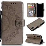For iPhone X / XS Totem Flower Embossed Horizontal Flip TPU + PU Leather Case with Holder & Card Slots & Wallet(Grey)