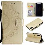 For iPhone X / XS Totem Flower Embossed Horizontal Flip TPU + PU Leather Case with Holder & Card Slots & Wallet(Gold)