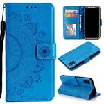 For iPhone X / XS Totem Flower Embossed Horizontal Flip TPU + PU Leather Case with Holder & Card Slots & Wallet(Blue)