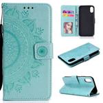 For iPhone XR Totem Flower Embossed Horizontal Flip TPU + PU Leather Case with Holder & Card Slots & Wallet(Green)