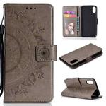 For iPhone XR Totem Flower Embossed Horizontal Flip TPU + PU Leather Case with Holder & Card Slots & Wallet(Grey)