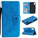 For iPhone XR Totem Flower Embossed Horizontal Flip TPU + PU Leather Case with Holder & Card Slots & Wallet(Blue)