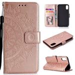 For iPhone XR Totem Flower Embossed Horizontal Flip TPU + PU Leather Case with Holder & Card Slots & Wallet(Rose Gold)