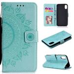 For iPhone XS Max Totem Flower Embossed Horizontal Flip TPU + PU Leather Case with Holder & Card Slots & Wallet(Green)