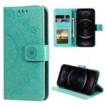 For iPhone 12 / 12 Pro Totem Flower Embossed Horizontal Flip TPU + PU Leather Case with Holder & Card Slots & Wallet(Green)