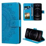 For iPhone 12 / 12 Pro Totem Flower Embossed Horizontal Flip TPU + PU Leather Case with Holder & Card Slots & Wallet(Blue)