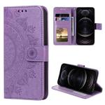For iPhone 12 / 12 Pro Totem Flower Embossed Horizontal Flip TPU + PU Leather Case with Holder & Card Slots & Wallet(Purple)