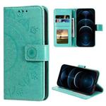 For iPhone 12 Pro Max Totem Flower Embossed Horizontal Flip TPU + PU Leather Case with Holder & Card Slots & Wallet(Green)