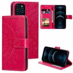 For iPhone 12 Pro Max Totem Flower Embossed Horizontal Flip TPU + PU Leather Case with Holder & Card Slots & Wallet(Red)