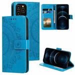 For iPhone 12 Pro Max Totem Flower Embossed Horizontal Flip TPU + PU Leather Case with Holder & Card Slots & Wallet(Blue)