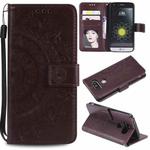 For LG K50 / Q60 Totem Flower Embossed Horizontal Flip TPU + PU Leather Case with Holder & Card Slots & Wallet(Brown)