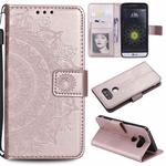 For LG K50 / Q60 Totem Flower Embossed Horizontal Flip TPU + PU Leather Case with Holder & Card Slots & Wallet(Rose Gold)