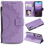For Huawei P20 Totem Flower Embossed Horizontal Flip TPU + PU Leather Case with Holder & Card Slots & Wallet(Purple)
