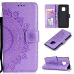 For Huawei Mate 20 Pro Totem Flower Embossed Horizontal Flip TPU + PU Leather Case with Holder & Card Slots & Wallet(Purple)