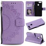 For Huawei P smart Totem Flower Embossed Horizontal Flip TPU + PU Leather Case with Holder & Card Slots & Wallet(Purple)