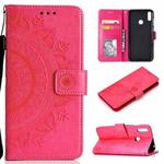 For Huawei Y7 (2019) Totem Flower Embossed Horizontal Flip TPU + PU Leather Case with Holder & Card Slots & Wallet(Red)
