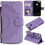 For Huawei Honor 9 Lite Totem Flower Embossed Horizontal Flip TPU + PU Leather Case with Holder & Card Slots & Wallet(Purple)